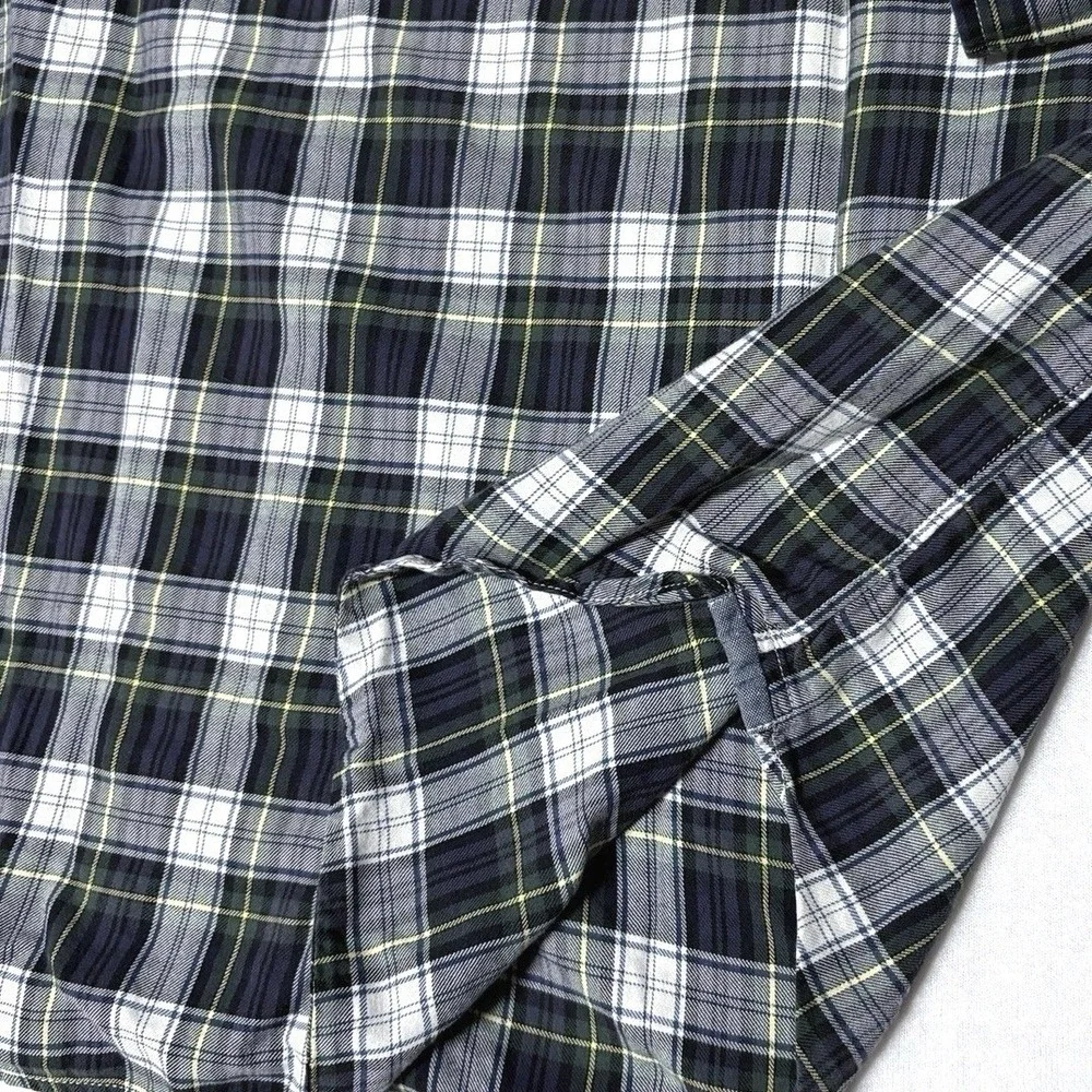 J Crew‎ Shirt Brushed Cotton Navy Blue Plaid Check Preppy Cabincore Mens Large